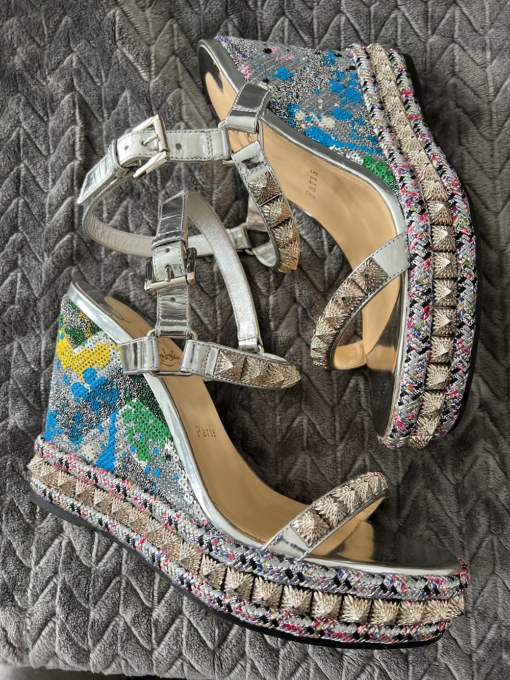Christian Louboutin Pira Ryad Studded Cataclou Espadrille Wedges - Picture 3 of 9